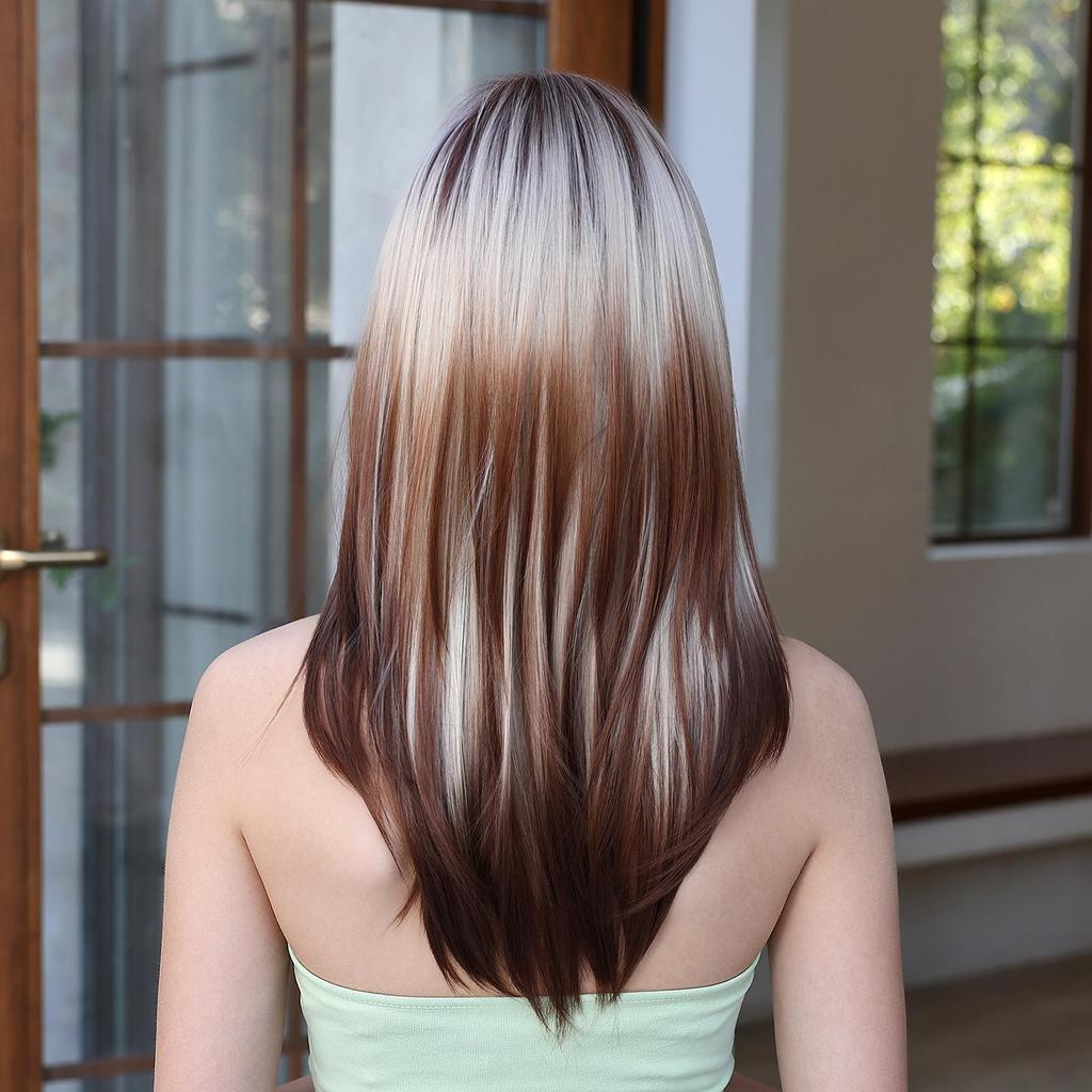 ALAN EATON Коричневые, серые, синтетические парики, длинный прямой многослойный парик с челкой для женщин, косплей, вечерние, повседневное использование, термостойкое волокно