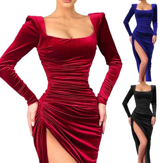 Женские нижние юбки больших размеров, вечернее платье с высоким разрезом и квадратным вырезом, плиссированное банкетное платье с прямым углом и плечами для вечеринок