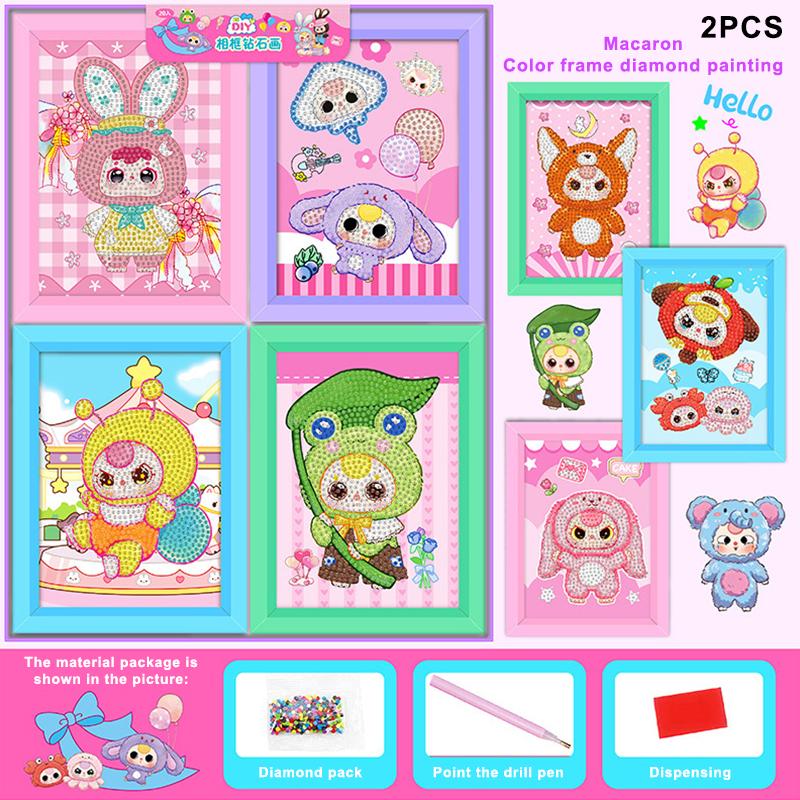 2 комплекта Labubu Baby Three Diamond Painting Cartoon Full Diamond Mosaic 5D Diy Cross Stitch Kits Diamond Art Home Decor With Frame