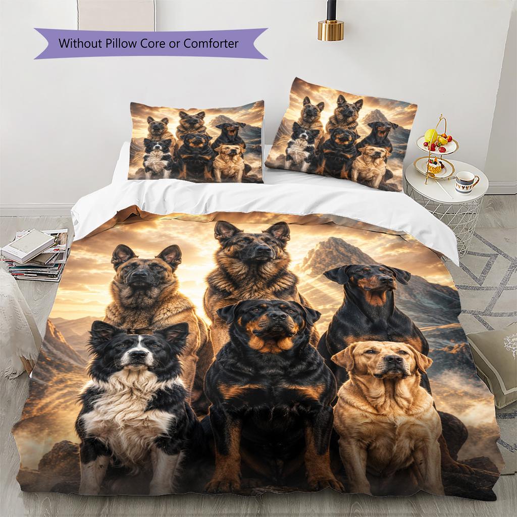 Dogs Pattern Bedding Set Quilt Cover Pillowcase Home Decor Gift (1 * duvet cover + 2 * pillowcase, without core)