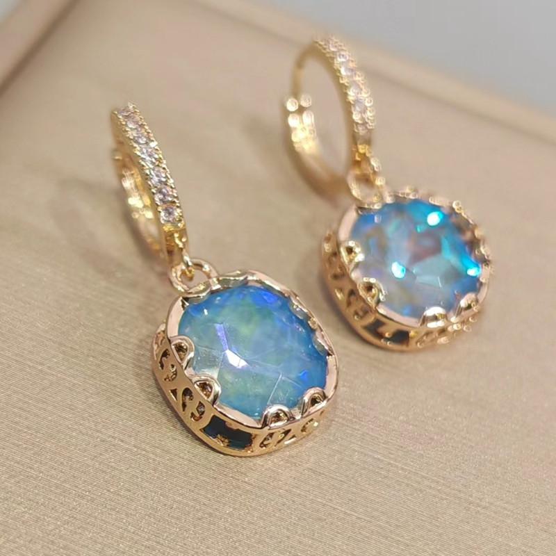 Новые модные синие квадратные серьги с цирконием для женщин, модные серьги золотого цвета, ювелирные изделия, аксессуары для вечеринок