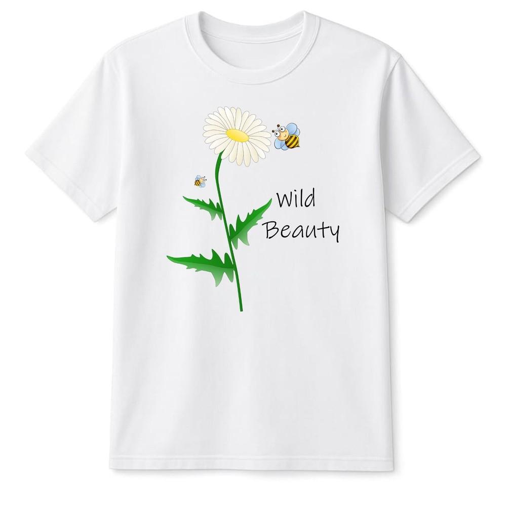 Wild Beauty Flower TShirt Floral Bee Daisy Organic Cotton Unisex Shirt Top Tee