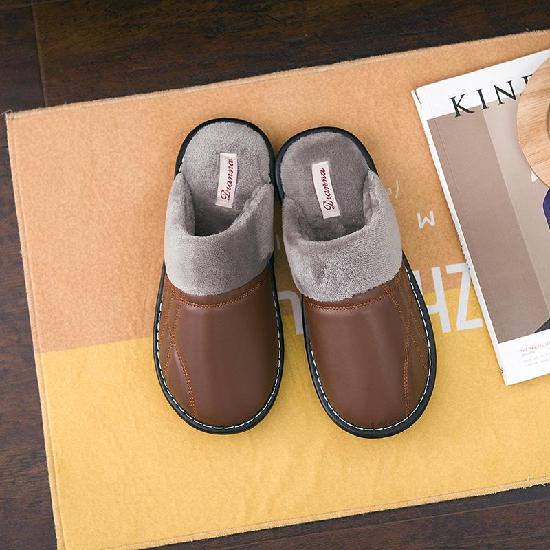 Зимние нескользящие домашние тапочки из коровьей кожи и хлопка - толстая подошва для мужчин и женщин