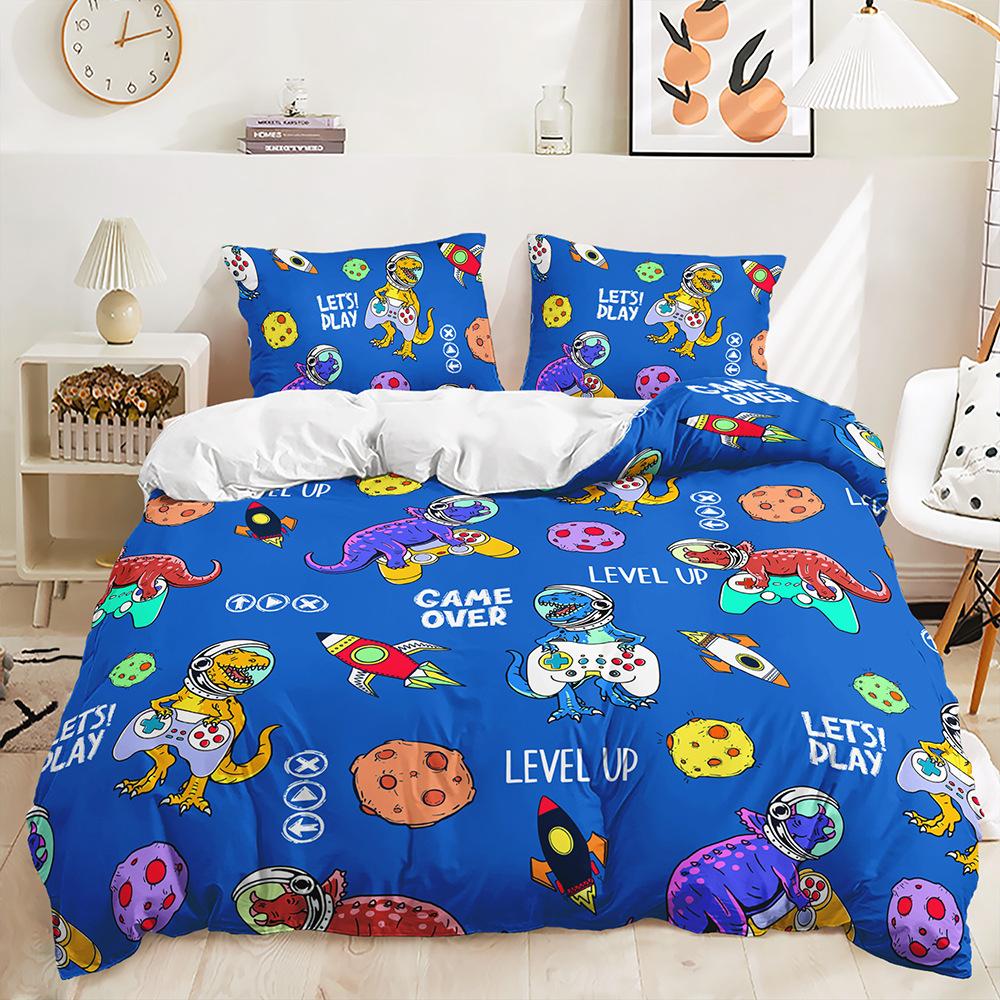 Комплект постельного белья с 3D-игровой ручкой, игровой автомат, пододеяльник для комнаты для мальчиков, 2/3 предмета, мягкая молния DE135 * 200, полноразмерное украшение для спальни из микрофибры