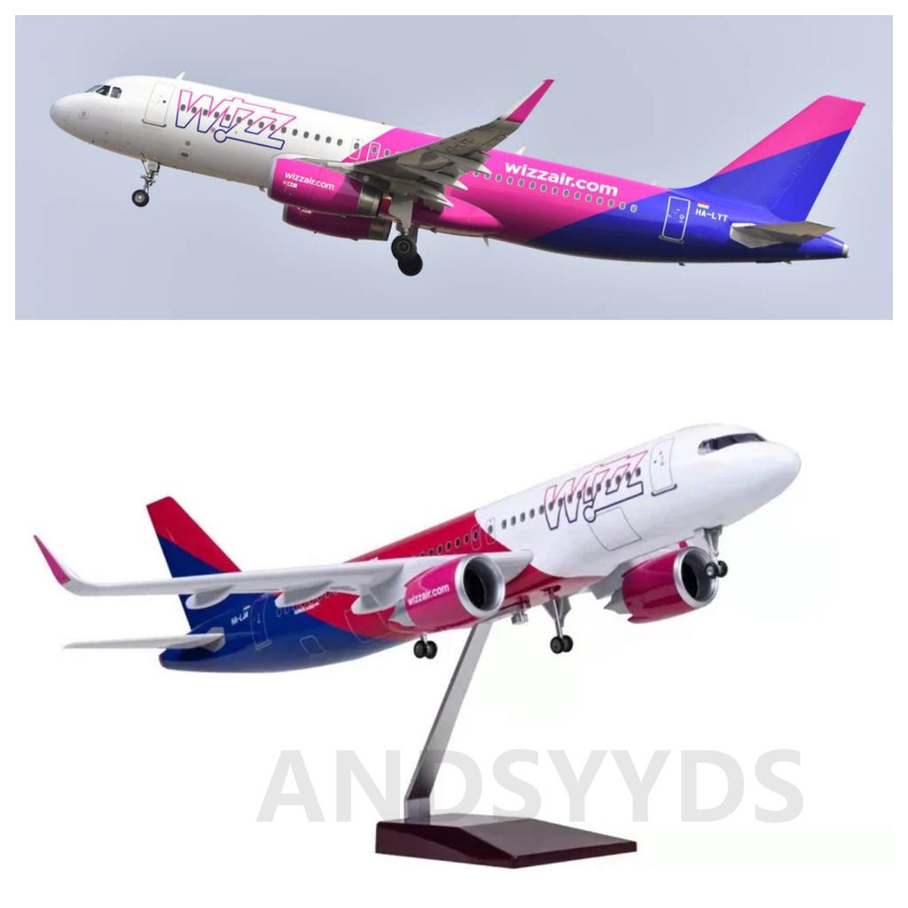 Большая модель самолета WIZZ Airlines Airbus 320 Модель самолета 1:80 Масштаб 47см Литые самолеты со светодиодной подсветкой для коллекции или подарка