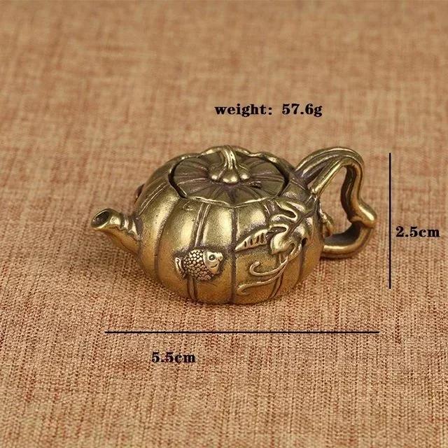 Creative Fashion Small Crafts Home Decor Gold Colours Copper Pumpkin Tea Mini Teapot Cast Brass Pots Small Kung Fu Tea Ornament