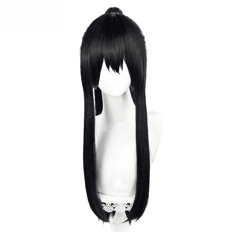 Ashiro Mina Cosplay Wig Anime Long Black With Ponytail Heat Resistant Synthetic Hair Halloween Role Play Wigs + Wig Cap