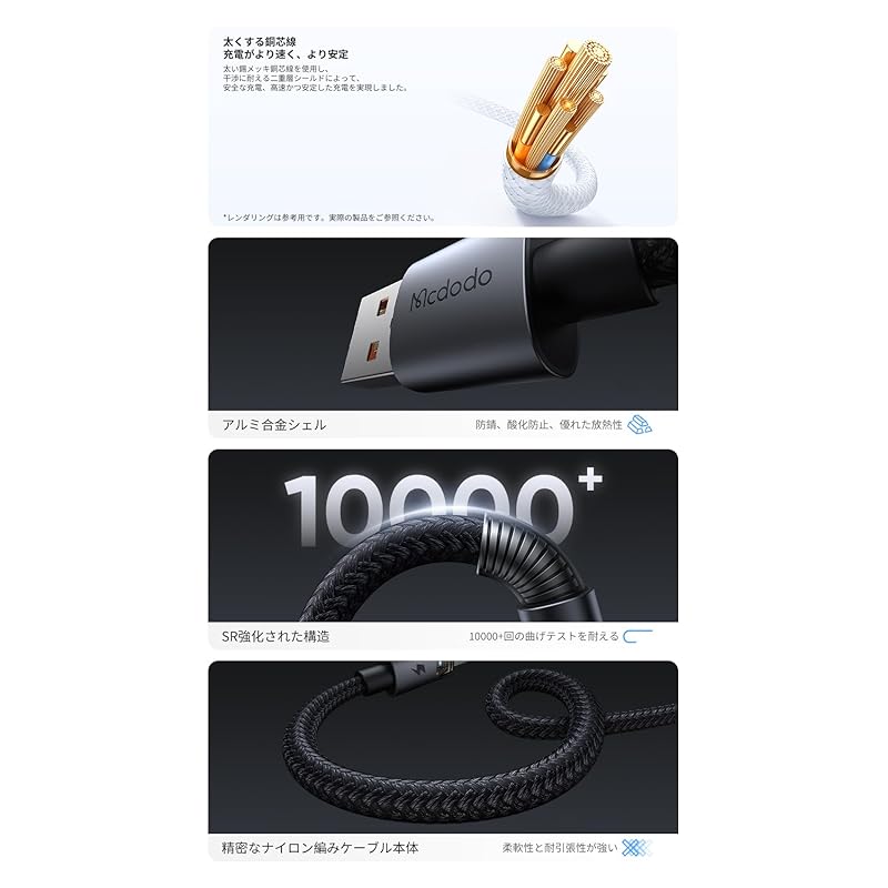 Mcdodo USB-A To USB-C Cable 6A Fast Charging Type-C Cable i-Phone 16/15 Xperia Galaxy Pixel Compatible with Android Etc. High Speed Data Transfer