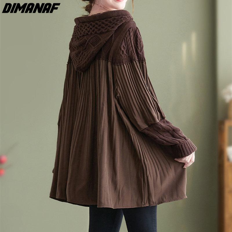 Dimanaf Женский свитер больших размеров, свободные толстовки и свитшоты, повседневные осенние лоскутные базовые модели 2022, вязаный новый пуловер, свитера с круглым вырезом