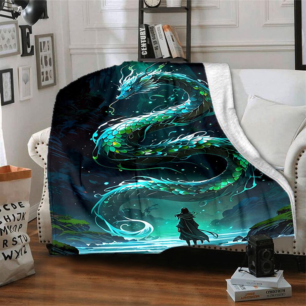 1pc Dragon Fantasy Lightweight Flannel Blanket, Comfortable and Warm Blanket, for Office and Camping Sofa Bed, Livingroom087
