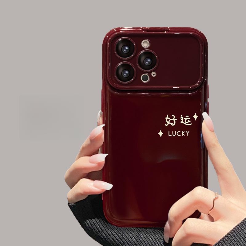 Подходит для Apple 16PRO Чехол для телефона с большим окном 15, Мягкий силикон 14, Свадьба 13, Винно-красный 8