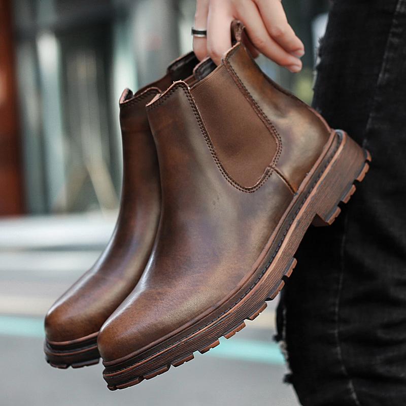 Men Warm Chelsea Boots Winter Men Boots Shoes New Fashion Leather Boots Comfortable Ankle Boots Short Plush Winter Warm Shoes