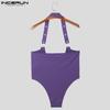 INCERUN Men Deep U Neck Halter Strap Sleeveless Bodysuits Fitted Briefs Jumpsuits Homewear