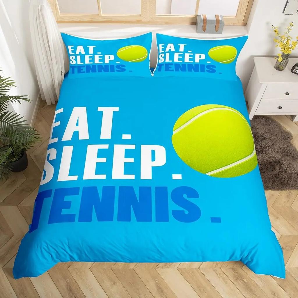 Tennis Bedding Set Full Size Sports Theme Comforter Cover Tennis Lover Duvet Cover Ball Games Yellow Black White Quilt Cover