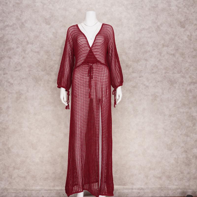 Сексуальное прозрачное сетчатое бикини с длинными рукавами, белая туника, женская пляжная одежда, купальный костюм, летнее пляжное платье D12