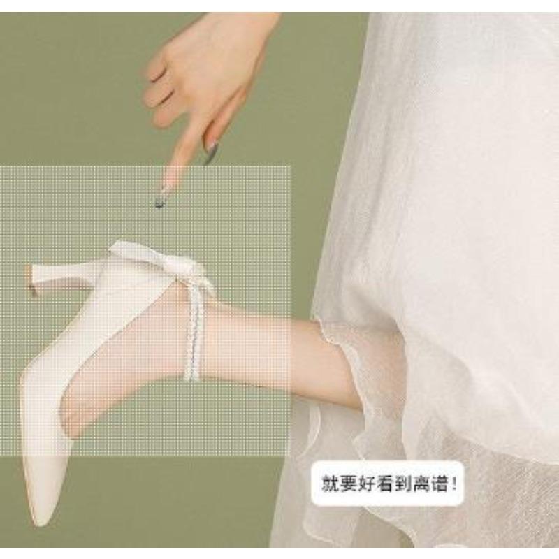 Новые свадебные туфли на высоком каблуке для невесты, женская обувь на блочном каблуке, женские туфли с жемчугом, бежевые туфли с острым носком, шикарный и элегантный роскошный бренд