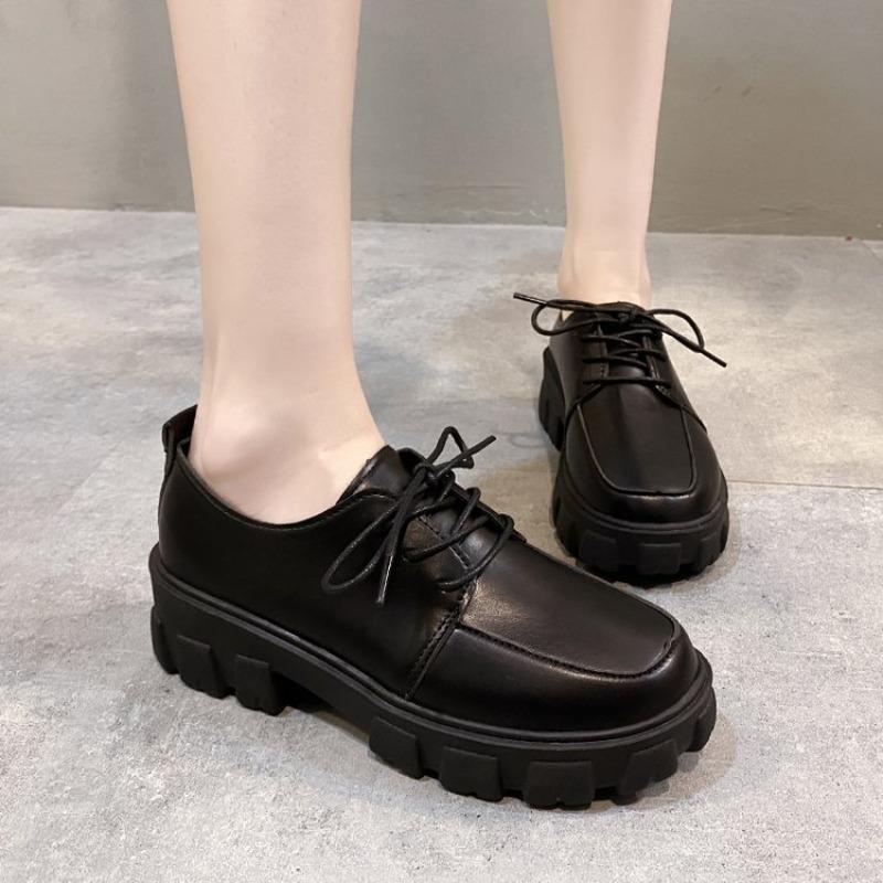 Новые женские туфли с круглым носком и толстой подошвой, кружевные, весна/лето, повседневная модная обувь, популярная для женщин