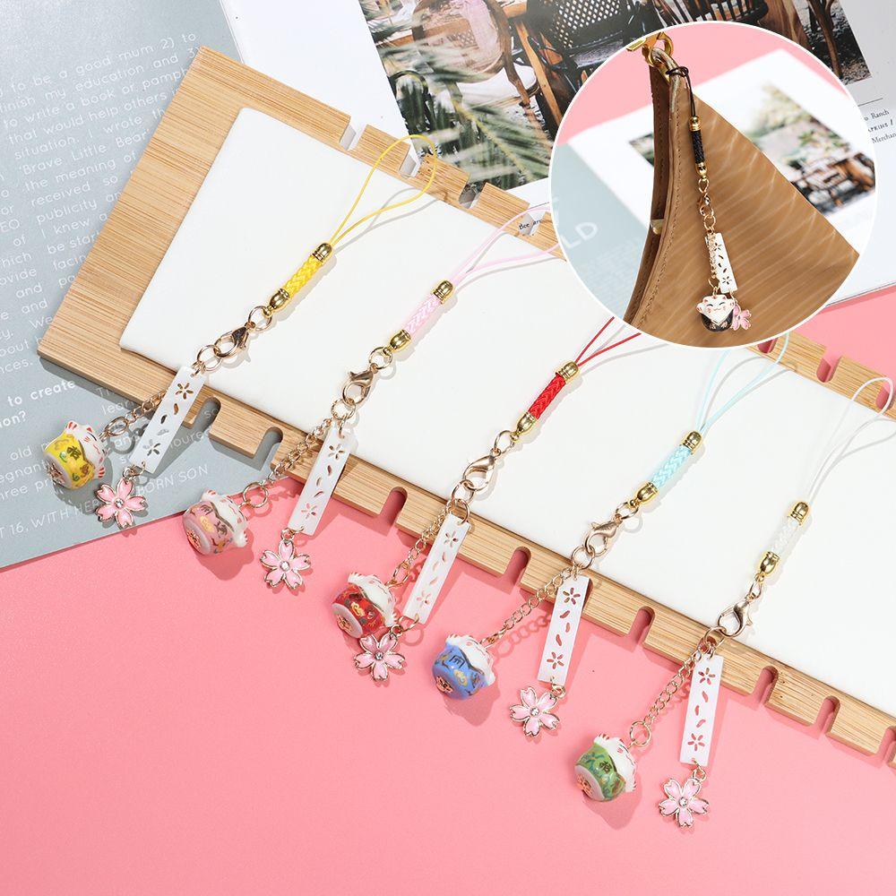 Lucky Cat Anti-lost Lanyard Phone Strap Lanyard Sakura Lucky Cat Phone Lanyard Keychain Wrist Rope