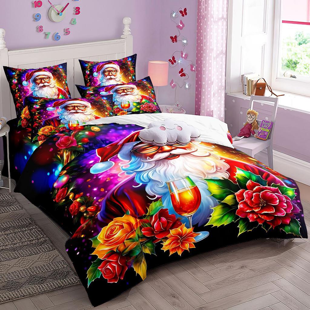 Рождественская серия Трехпредметное постельное белье Цифровая печать Рождественское письмо Набор стеганого одеяла