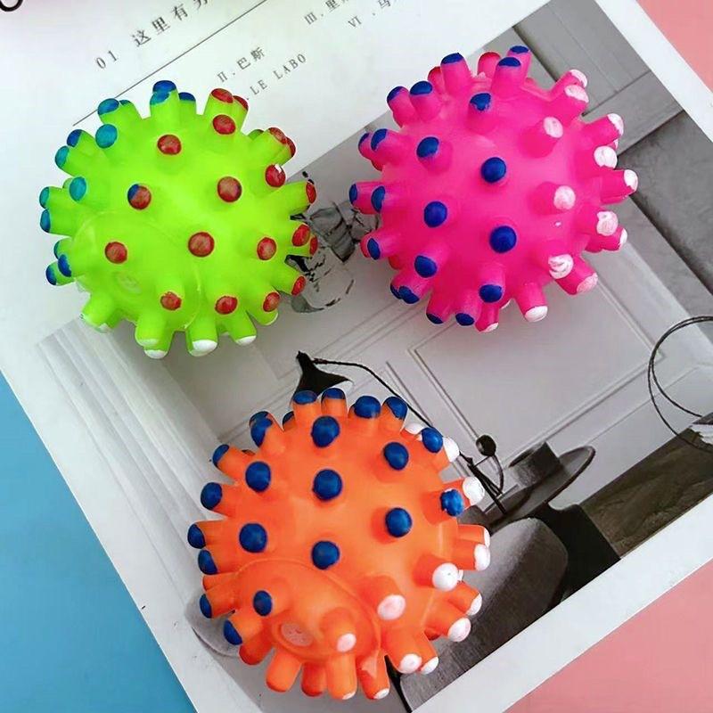 Dog Chew Toy Squeaky Spiky Ball Rubber Teeth Cleaning Interactive Play Small Breed Puppy