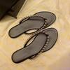 Sheepskin Version~ Pearl Leather Flat-bottomed Flip-flops Women's Outer Wear Pinch Slippers Soft Bottom Temperament Literary Beach Sandals