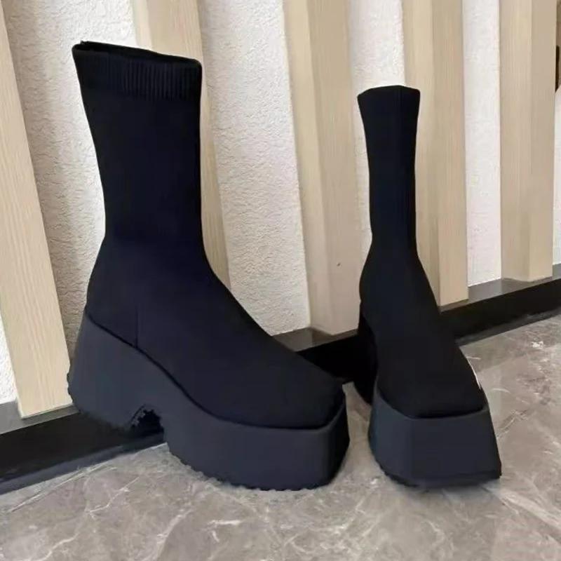 Зимние женские ботильоны на платформе, модные туфли на высоком каблуке, дизайнерские новые брендовые туфли 2025 года в готическом стиле на массивных каблуках Botas De Mujer