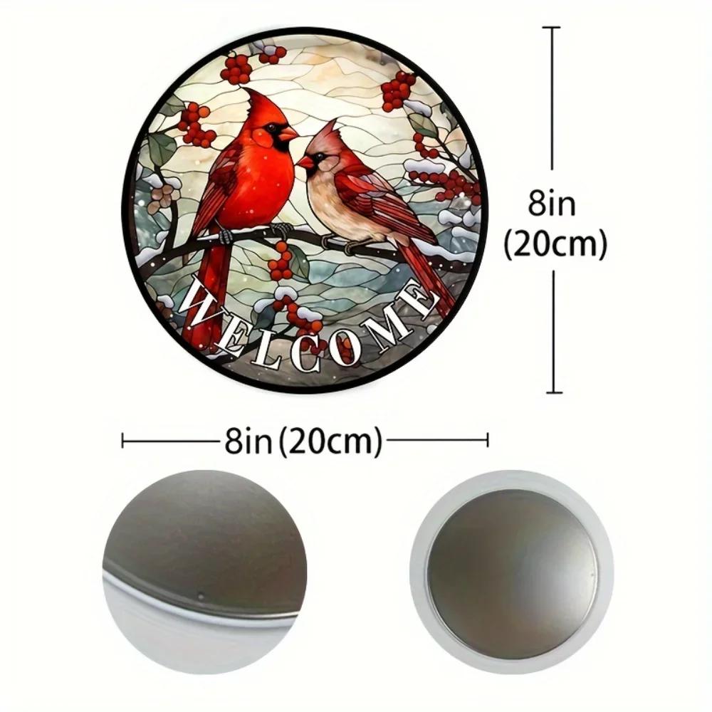 1 шт., приветственный венок с кардиналом и ягодами падуба, зимняя деревенская металлическая жестяная вывеска, декоративная настенная витражная табличка с изображением красной птицы
