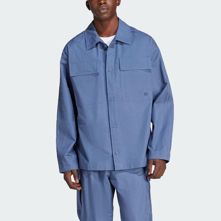 adidas Originals Essential Premium Essentials+ Рубашка-верхняя одежда Мужская Серо-синяя IU2345