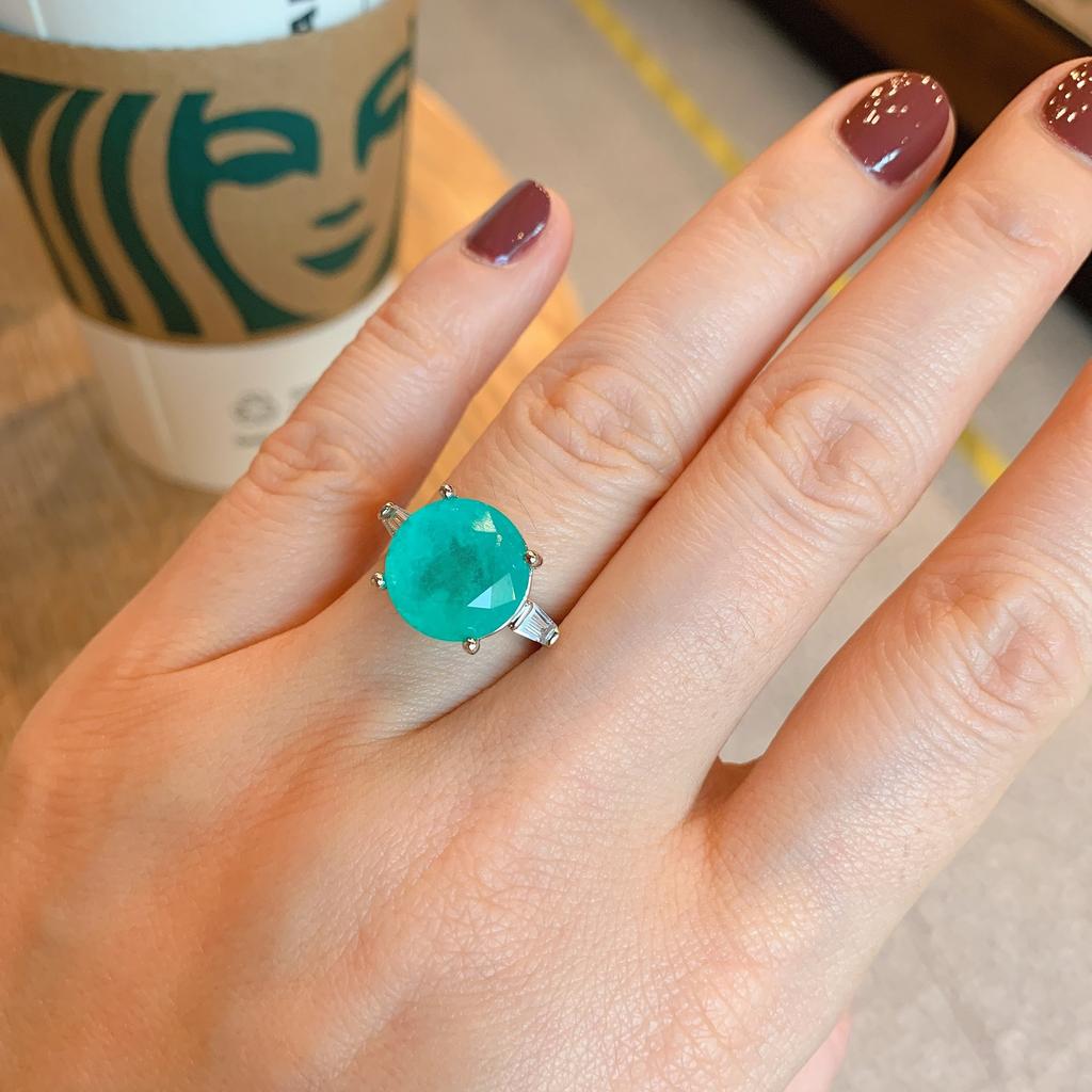 Прямая трансляция TikTok Новое трансграничное кольцо с изумрудом и имитацией Palaiba