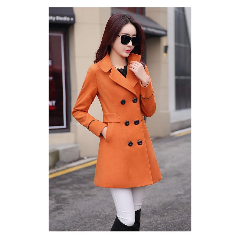 Осенне-зимнее женское пальто-тренч, новая корейская версия, облегающее шерстяное пальто, двубортное женское длинное шерстяное пальто