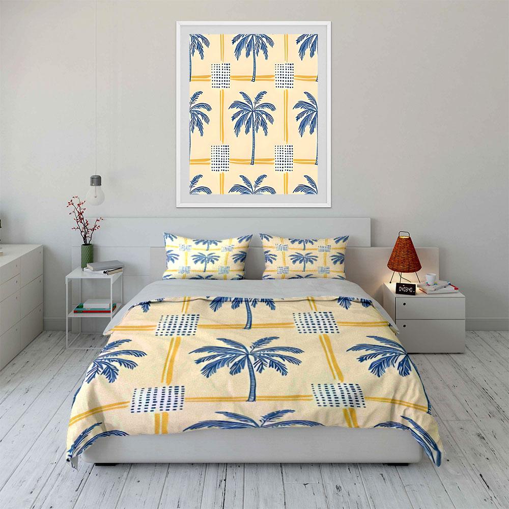 Palm trees and grid. Bedding sets Duvet cover sets Duvet covers Pillowcases(1*Duvet Cover 2*Pillowcases without duvet insert)