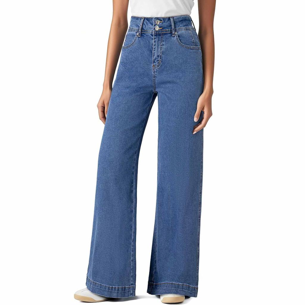 Women's Wide Leg Jeans Casual Highwaist Straight Denim Pants With Pockets