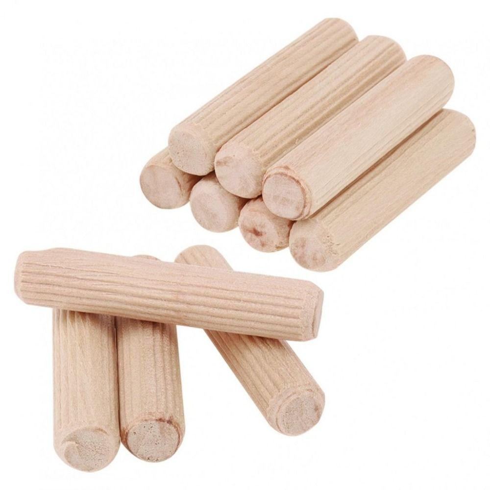 100Pcs Woodworking Chamfered Wooden Dowel Pins Wood Carvings Bed Drawers Round Grooved Plugs