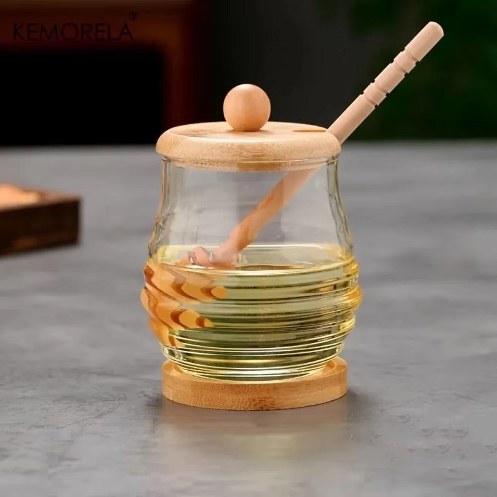 Transparent Honey Storage Container with Dipper and Lid Honey Pot Home Kitchen