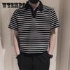 Полосатая рубашка-поло, мужская красивая футболка с короткими рукавами, летняя тонкая рубашка с лацканами, топ-тренд с половиной рукавов