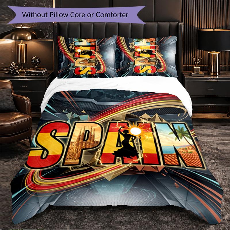Spain football Pattern 3 Pieces Bedding Set Soft Microfiber Duvet Cover with Pillow Cases for Bedroom