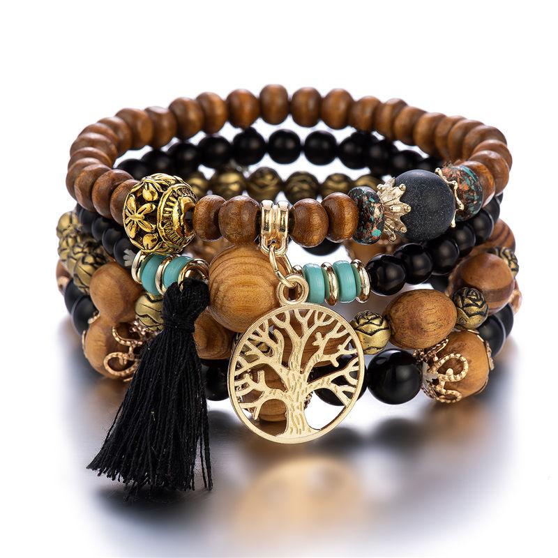 European American Fashion Bohemian Layered Beaded Bracelets Elastic Ethnic Bracelets for Women Female Bangle Bracelet