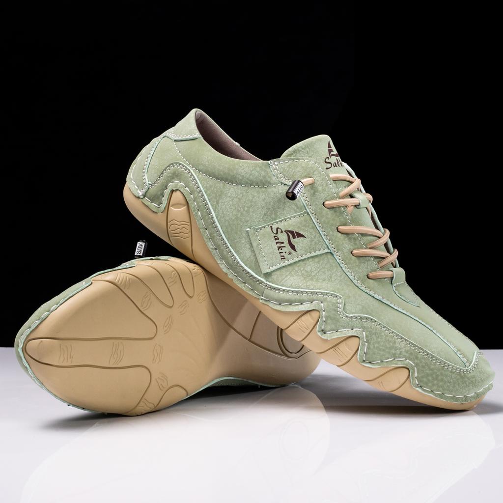 New 2025 Spring Handmade Leather Casual Men Shoes Design Fashion Sneakers Man Loafers Breathable Soft Flat Shoes Driving Shoes