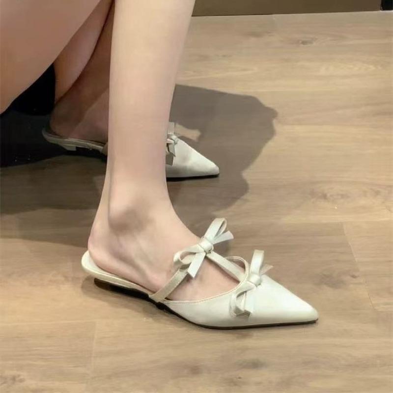 Мода 2025 Лето Новые Женские Шлепанцы с Закрытым Носком Модные Уличные Платье Бант-бабочка Бестселлер Элегантные Удобные Высокие Каблуки