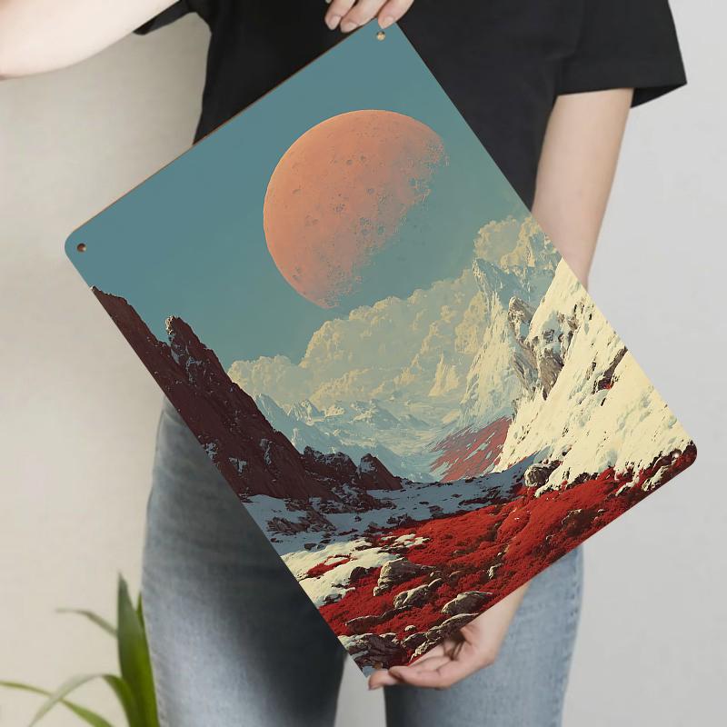 Red Planet Snow Mountain Landscape Metal Wall Art Modern Home Decor Living Room Bedroom Metal Hanging Ornament