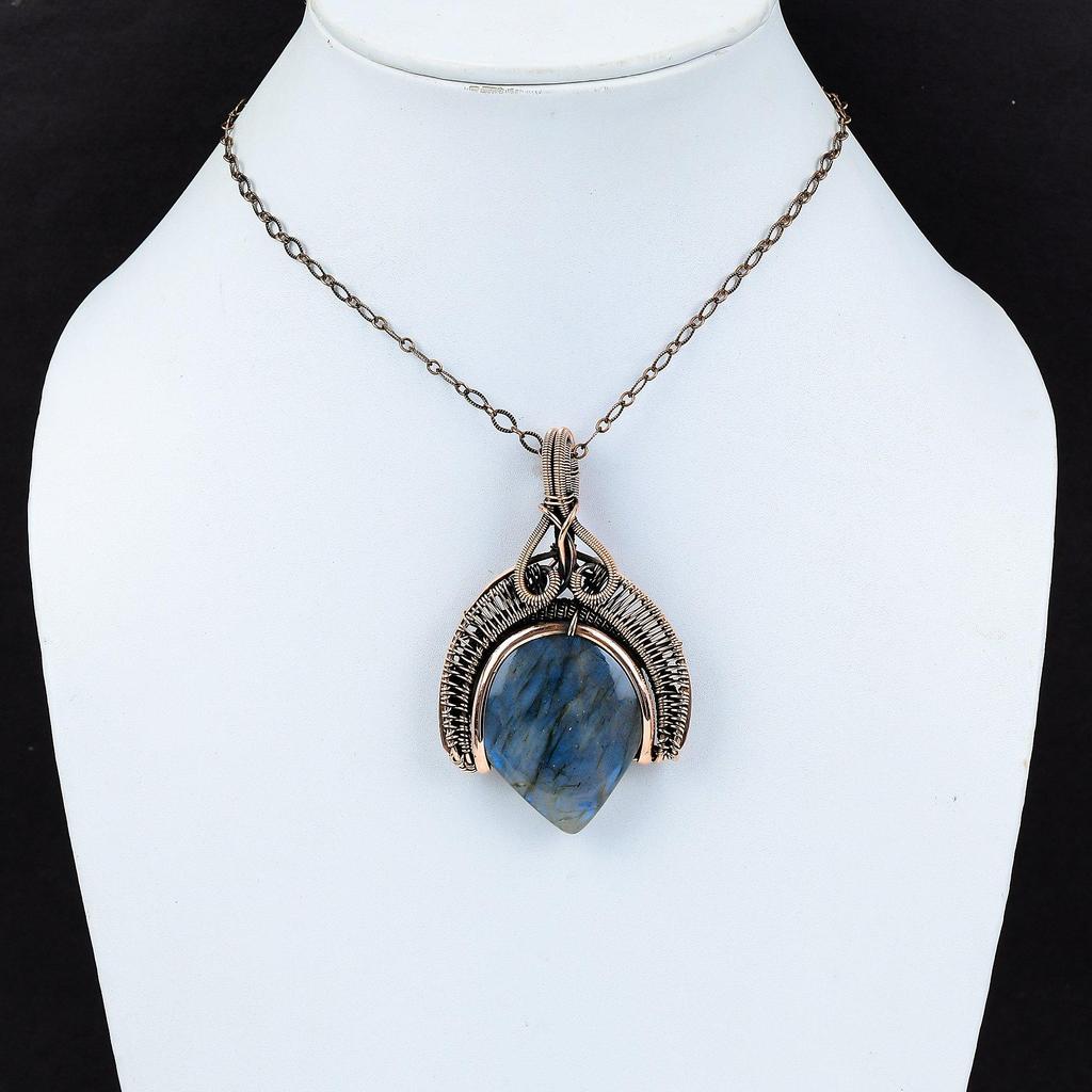 Labradorite Gemstone Pure Copper Wire Wrap Handmade Unique Jewelry Pendant