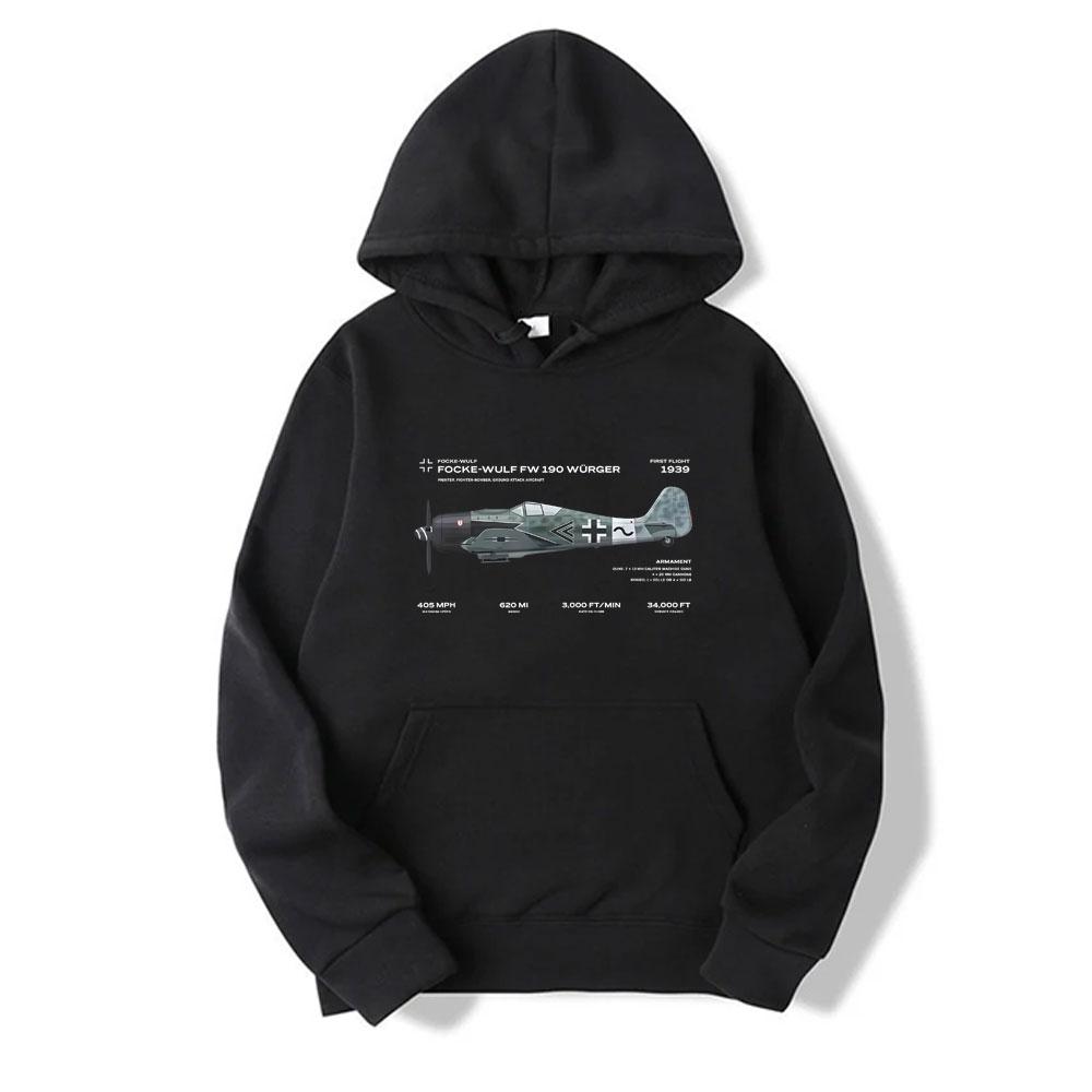 Luftwaffe German Focke Wulf Fw 190 Fighter Aircraft Graphic Hoodie Men Women Casual Vintage Hoodies Unisex Fashion Sweatshirt
