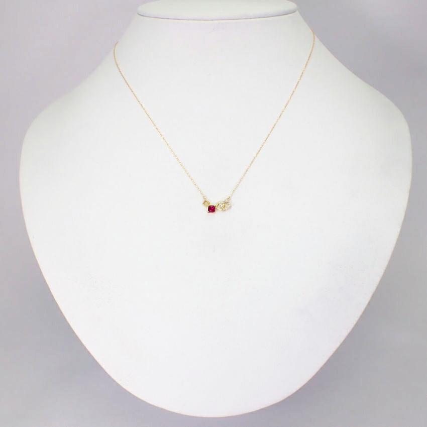 [New] K18 Ruby Diamond Pendant Necklace [i2-8]