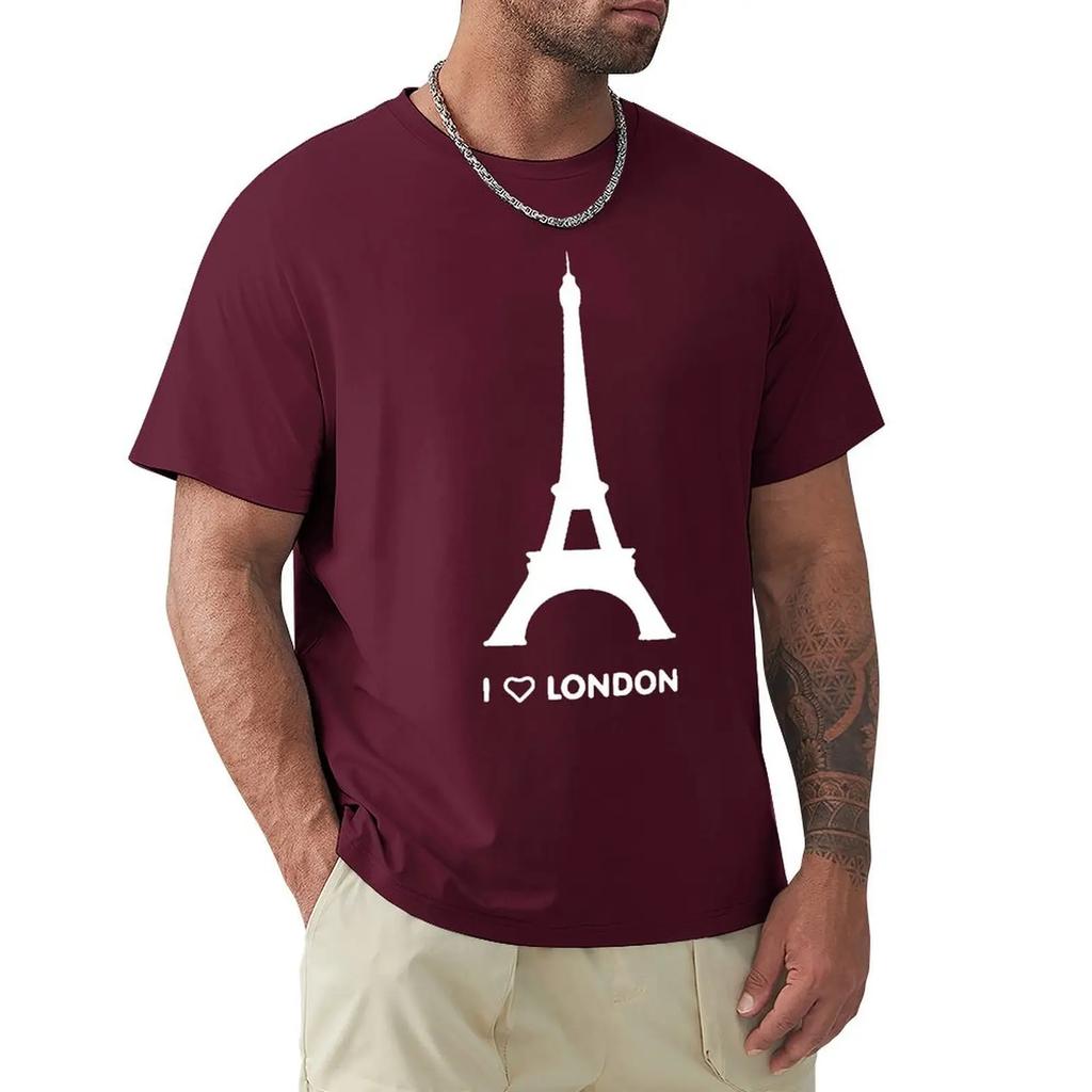 Футболка с забавным дизайном «I Love London Eiffel Tower» Футболка Harajuku с коротким рукавом Футболка с графикой из 100% хлопка