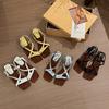 With Skirt Temperament One-word Buckle with Open-toed Square Head Sandals Women's Summer French Beautiful Fairy Style 3cm Small Heels