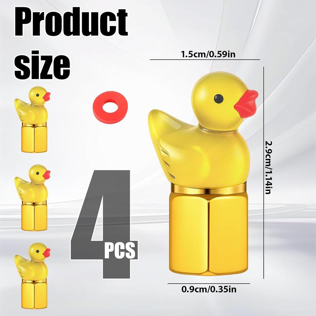 4 Pcs Cute Duck Tire Valve Stem Cap, Decorative Tires Valves Caps, Glow in The Dark Tire Valve Caps, Wheel Accessories, Universal for Cars,