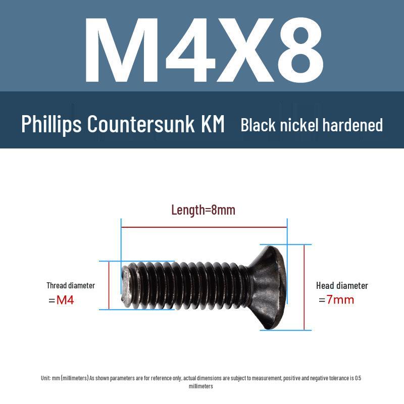 Yigu Carbon Steel Black Nickel Hardened KM Phillips Flat Head Screws M2-M4 for Electronics