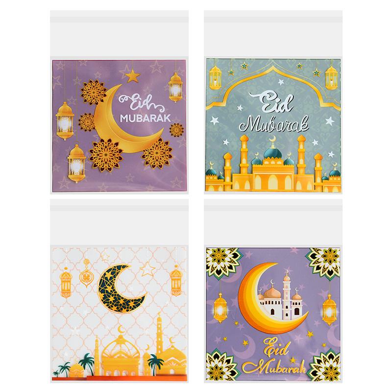100Pcs Eid Mubarak Candy Cookie Bag Plastic Moon Star Gift Baking Packing Bags 2025 Muslim Islamic Party Supplies Ramadan Kareem