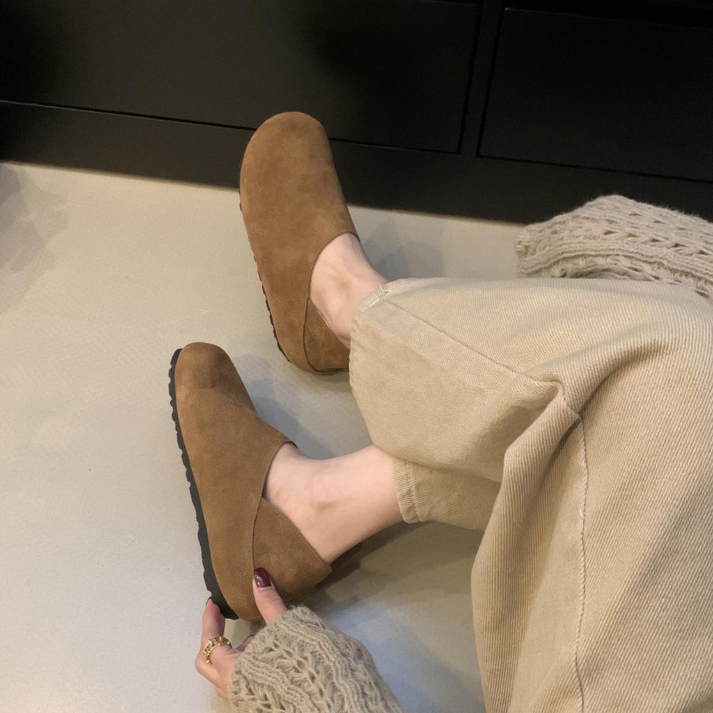 Туфли женские бархатные туфли Doudou осенью 2025 года новые большие уродливые милые туфли ретро две носят ленивые туфли