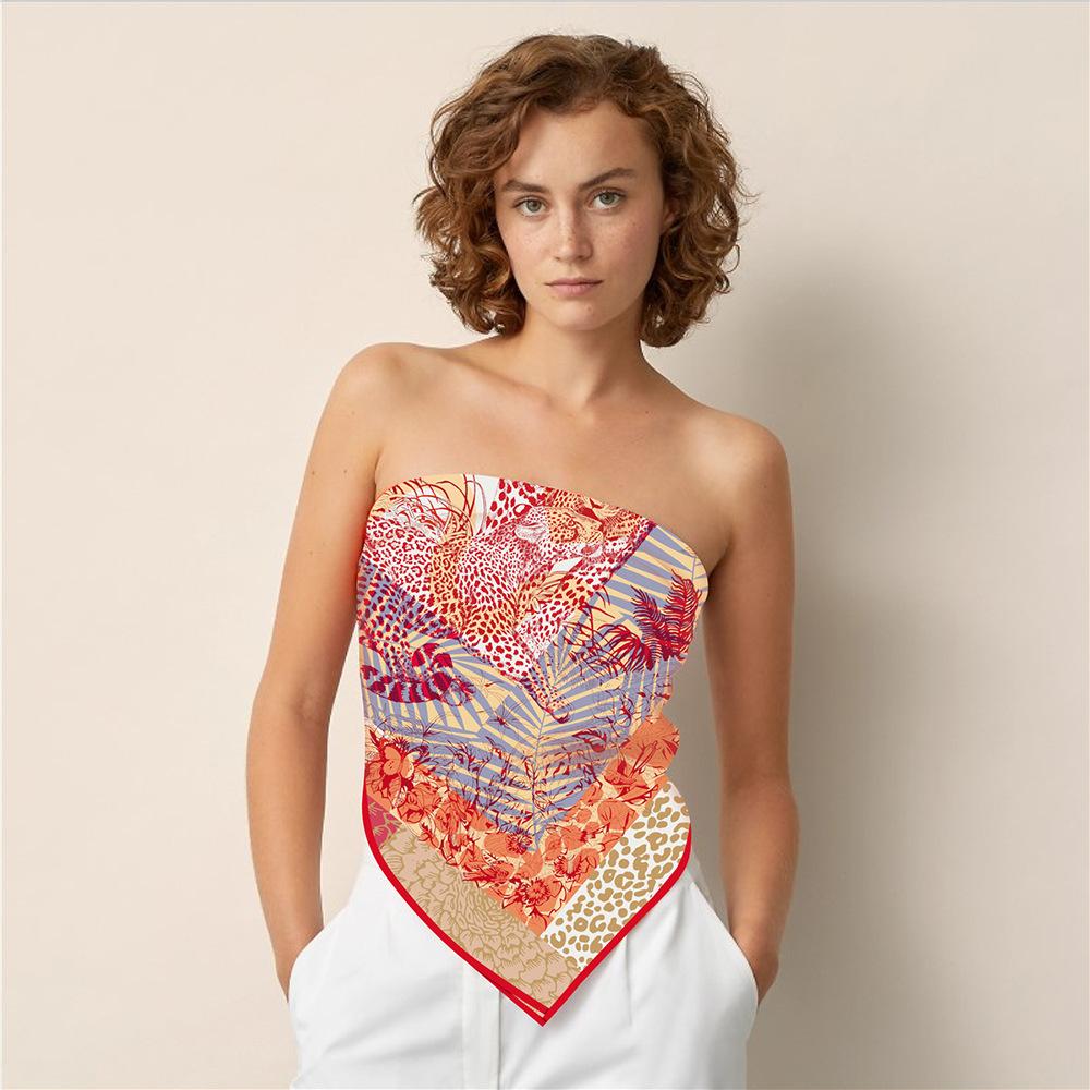 90cm New Jungle Leopard Twill Silk Scarf Shawl Brand Square Scarf Women Hijab Luxury Bandana Foulard Neckerchief Head Scarves